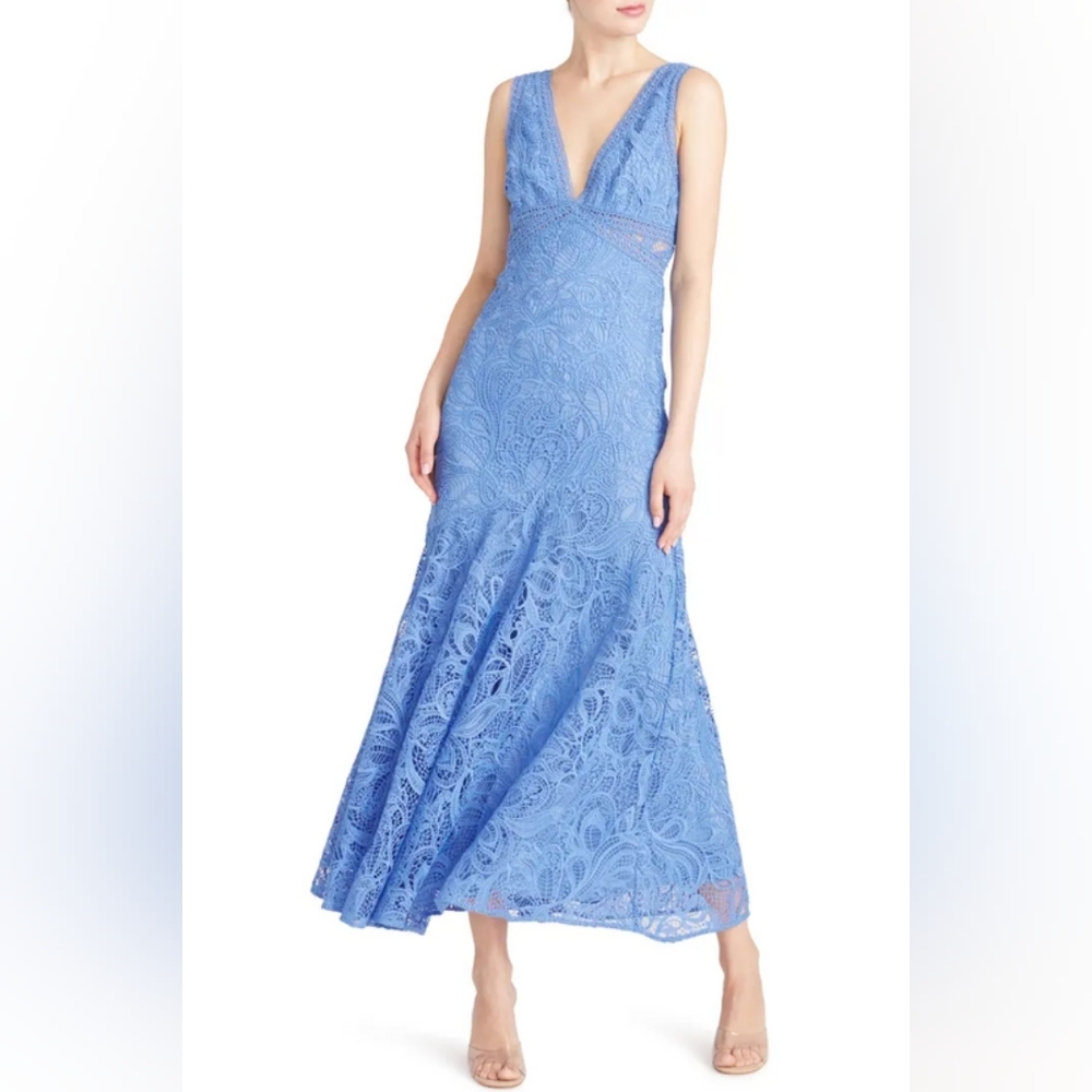 Monique Lhuillier - Women's Dress 2 Blue Opal Sleeveless Lace Details Cocktail.